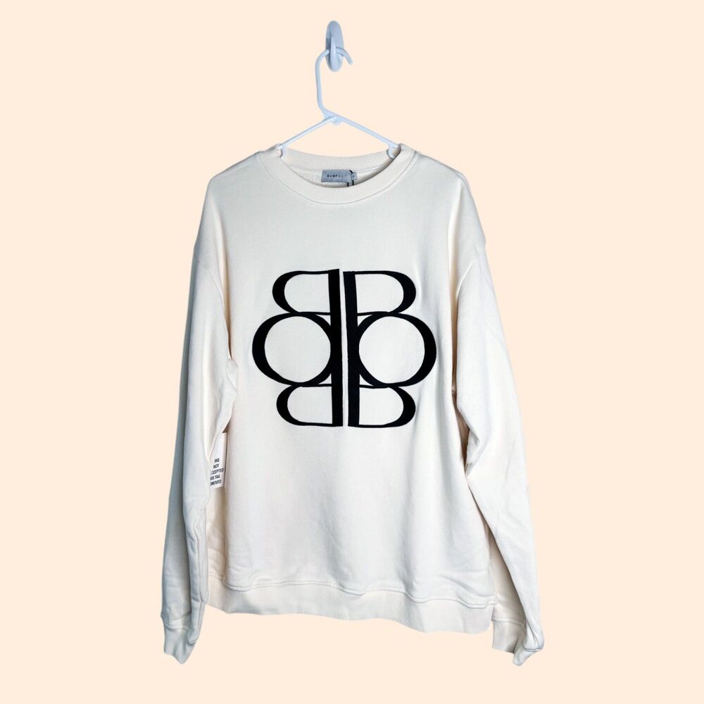 NWOT - Ivory & Black Bumpsuit Logo Crewneck Sweatshirt - Balenciaga Style
